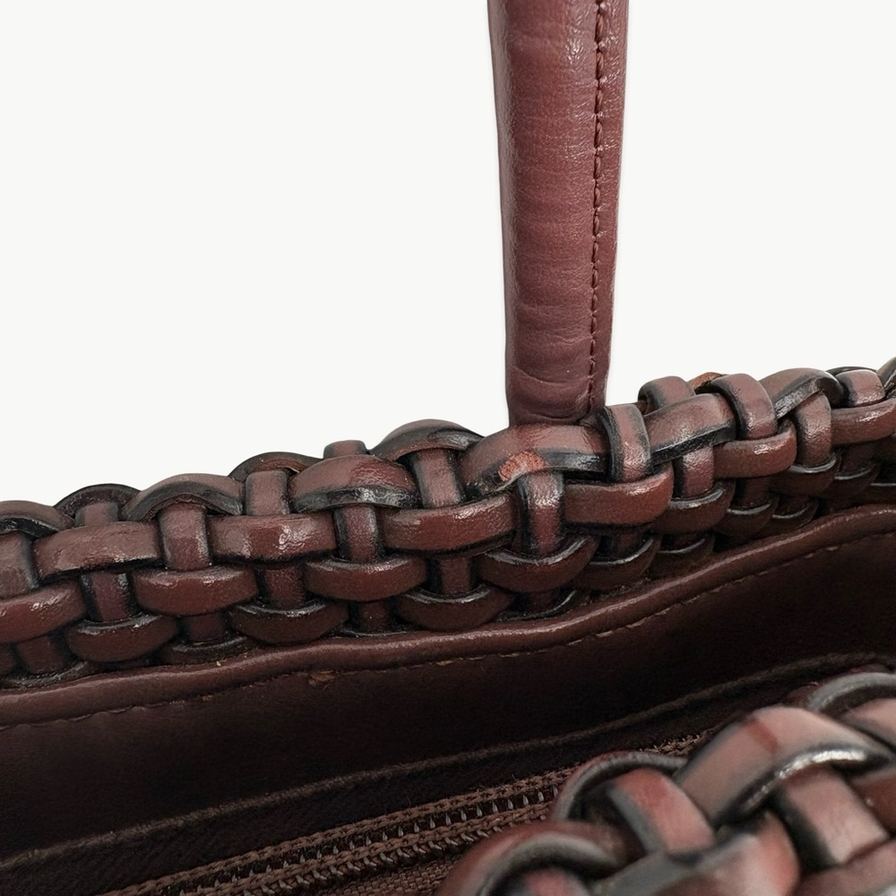 Vintage Nine West Woven Faux Leather Tote Bag Brown Y2K Shoulder Minimalist - Picture 11 of 12